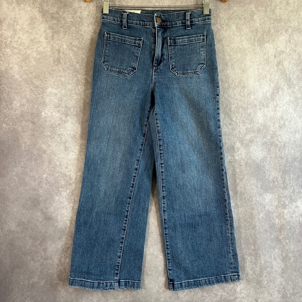 Marine Layer Wide Leg Crop Jeans Womens 26 Blue High‎ Rise Patch Pocket Denim